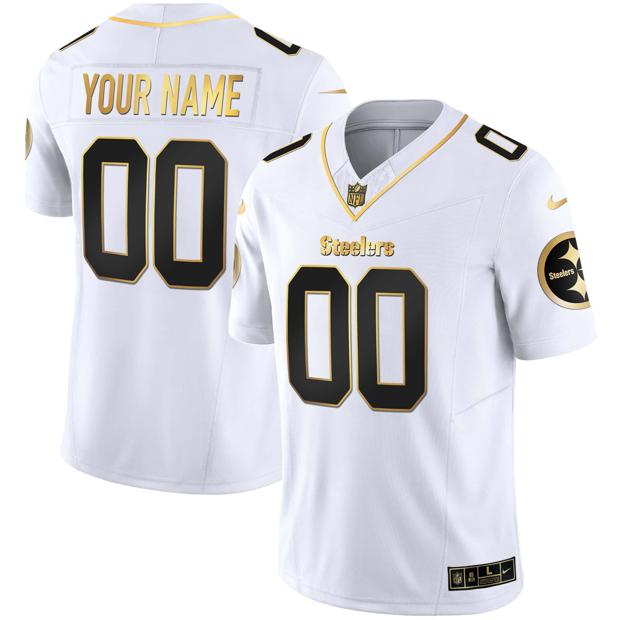 Men Pittsburgh Steelers White Gold 2024 Nike Vapor Limited Custom NFL Jersey->customized nfl jersey->Custom Jersey